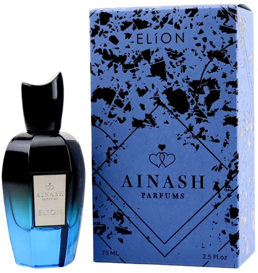 Perfume Elion Ainash para hombre en presentación de 75ml con concentración extrait de parfum fragancia intensa y duradera con notas amaderadas y dulces