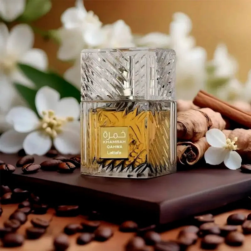 Perfume Lattafa Khamrah 100 ml vista frontal del frasco