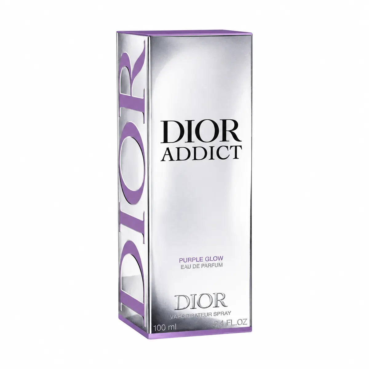 Frasco de Addict Purple Glow de Dior 100 ml EDP para mujer con una esencia avainillada y empolvada