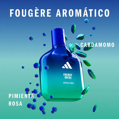 Detalle del frasco Adidas Energy Drive Vibes 100ml