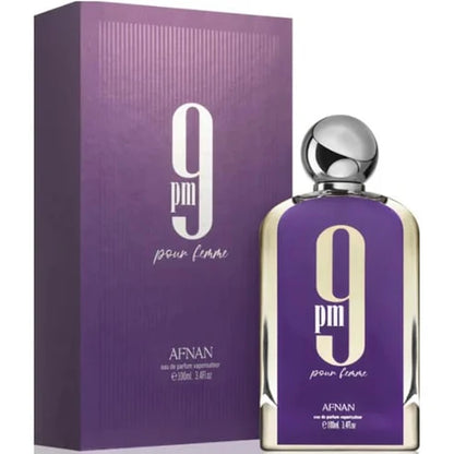 Afnan 9 Pm Pour Femme perfume femenino 100ml EDP con sensuales notas de vainilla ámbar y flores blancas
