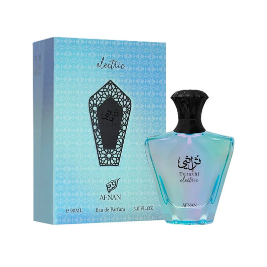 perfume afnan turathi electric eau de parfum 100ml fragancia oriental amaderada para hombres y mujeres en frasco elegante