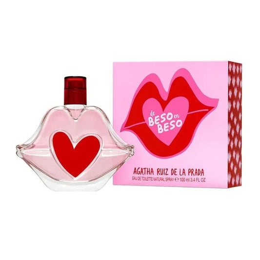 Botella rosa de De Beso En Beso Agatha Ruiz EDT 100ml con diseño femenino y detalles de corazones