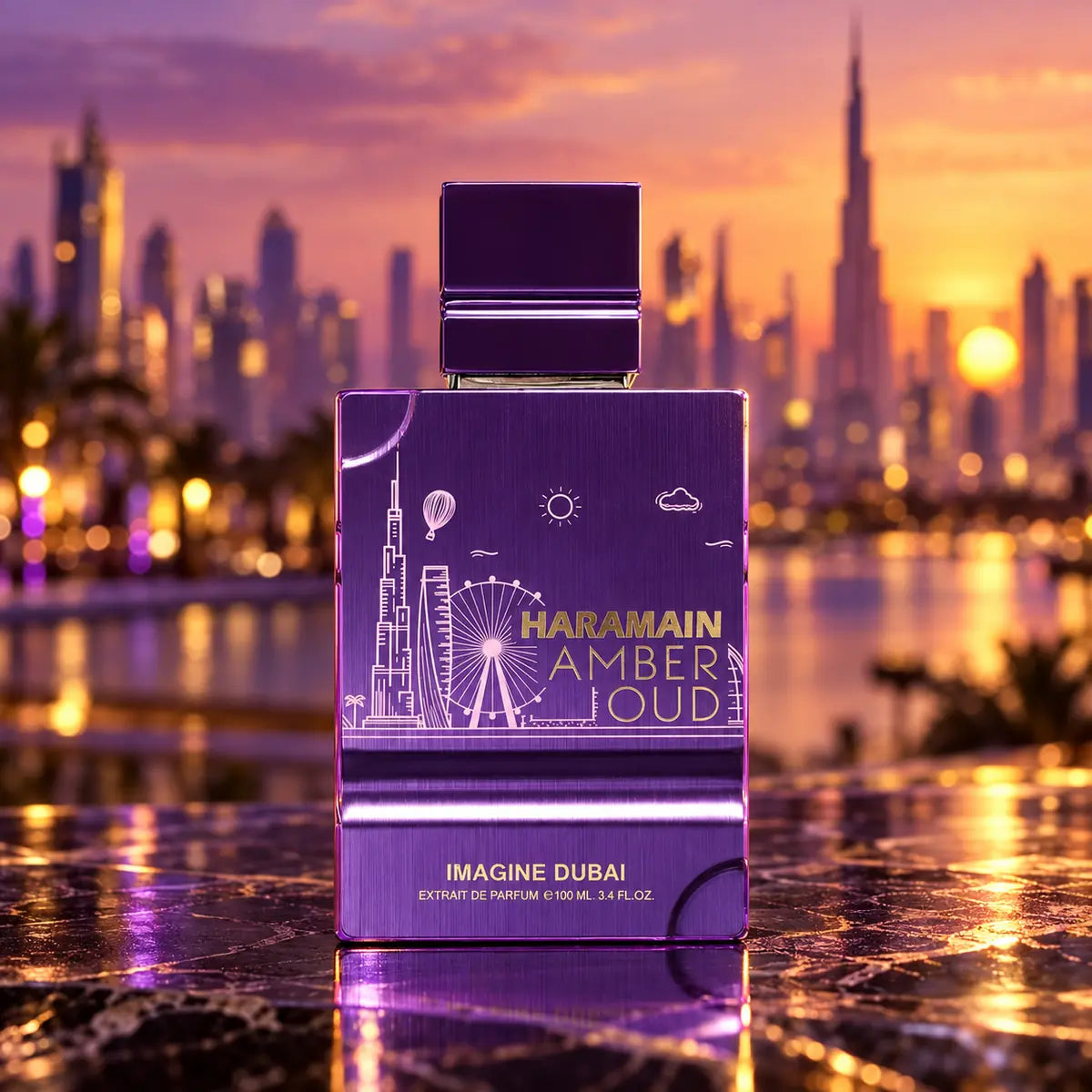 Presentación de Al Haramain Amber Oud Imagine Dubai Extrait de Parfum 100 ml para mujer y hombre