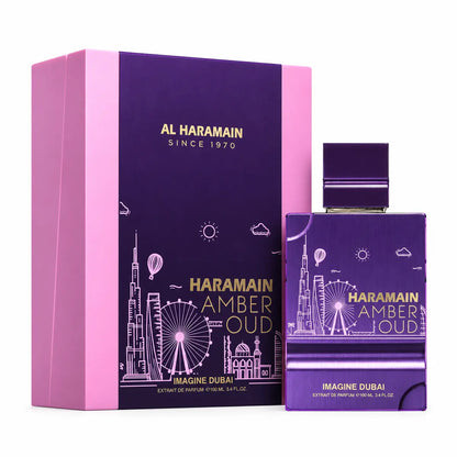 Al Haramain Amber Oud Imagine Dubai unisex 100 ml Extrait de Parfum de presentación elegante