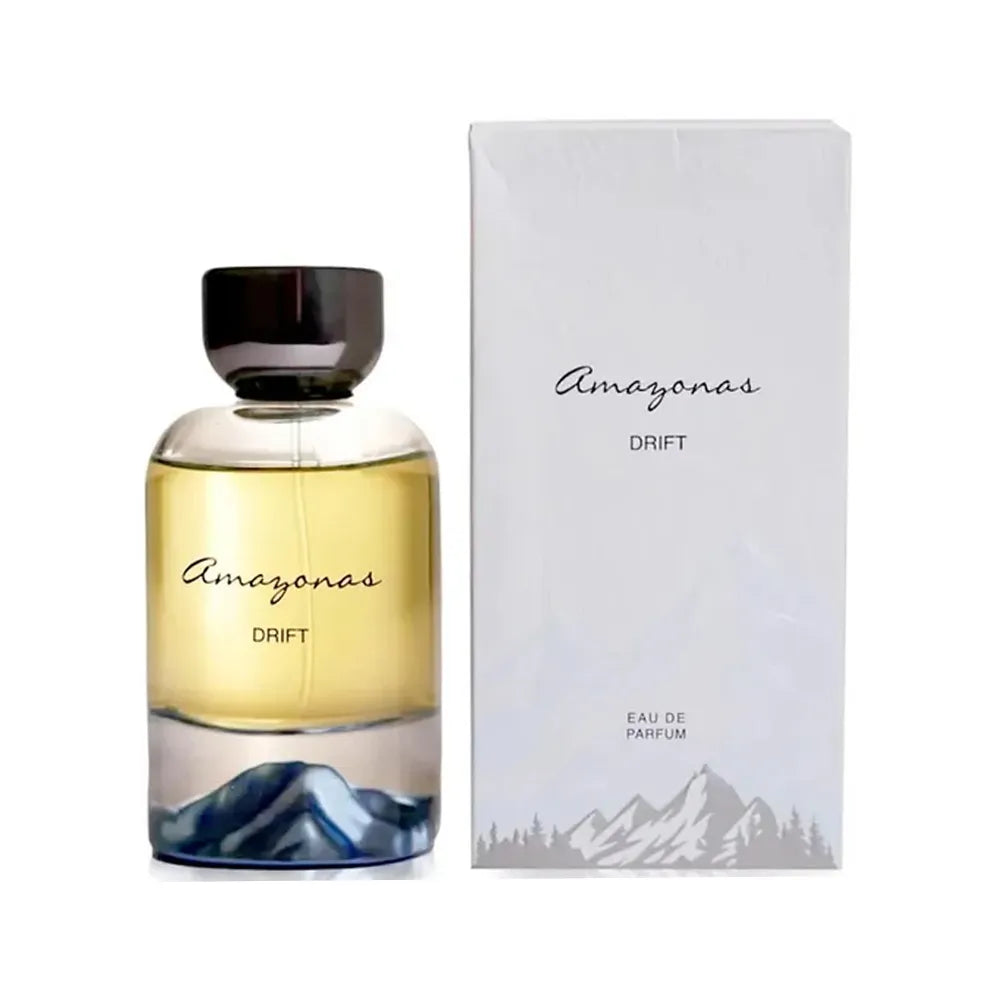imagen del perfume amazonas drift atralia 100 ml mostrando su frasco transparente con detalles naturales y fondo neutro