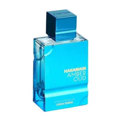 Frasco original del perfume Amber Oud Aqua Dubai Al Haramain