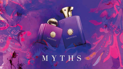 Perfume Amouage Myths 100ml frasco de lujo con tapón geométrico y estuche premium