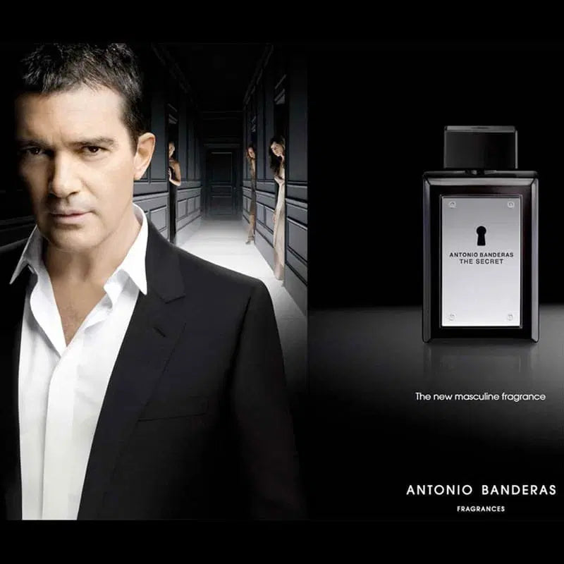 Perfume Antonio Banderas The Secret EDT 200ml frasco elegante con logo plateado