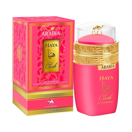 perfume arabia haya crush le chameau para mujer frasco elegante color rosado 100 ml