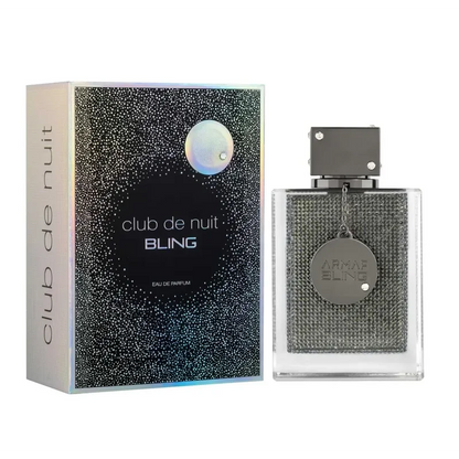 Frasco del perfume Armaf Club De Nuit Bling 100 ml con diseño brillante y detalle en relieve