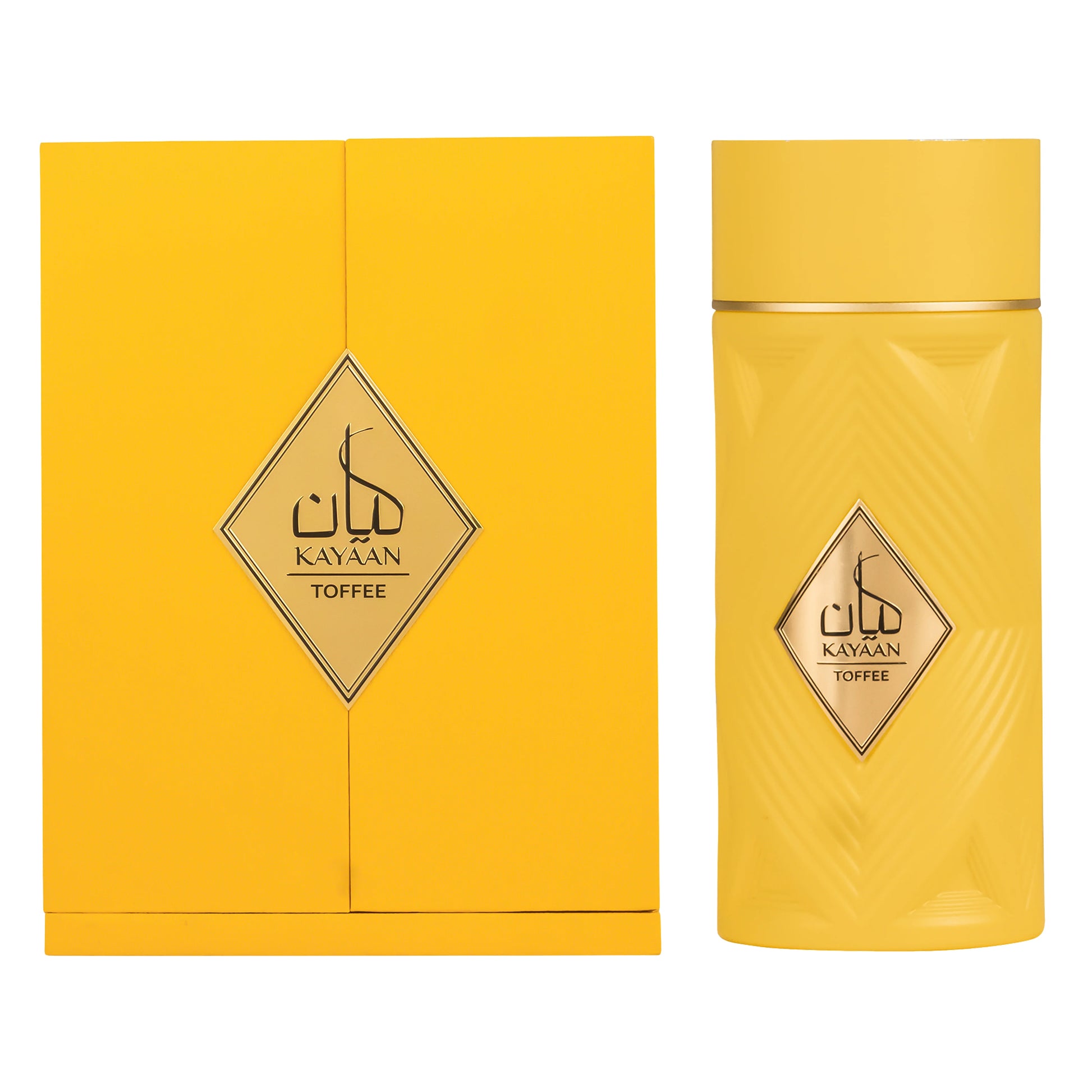 presentacion del perfume armaf kayaan toffee eau de parfum 100 ml con frasco y caja organizados