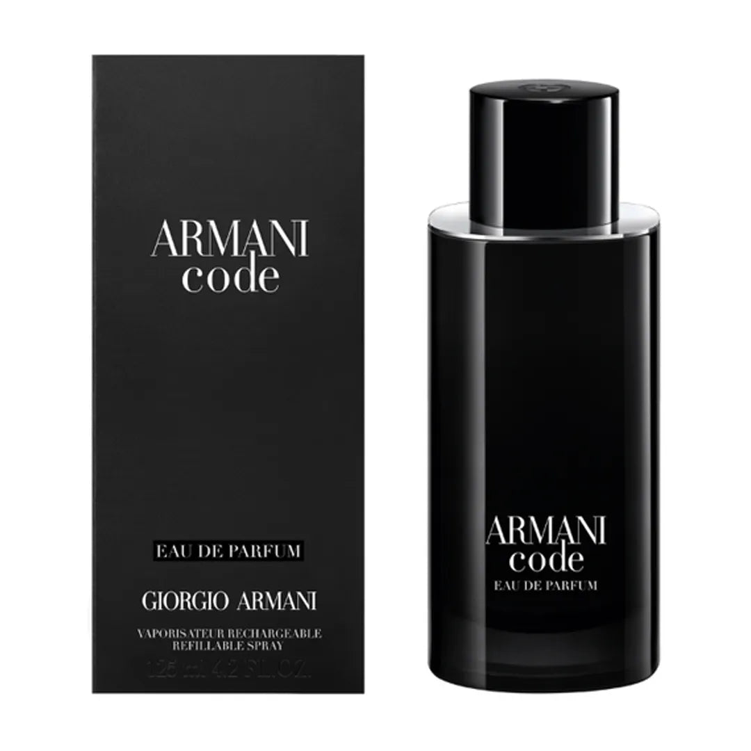 imagen del perfume armani code eau de parfum mostrando su frasco oscuro elegante de 125 ml