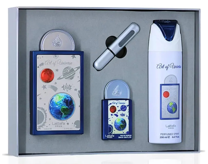 Frascos Art of Universe Lattafa diseño elegante colección estuche