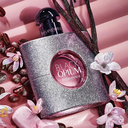 Vista lateral del perfume Black Opium Glitter 90ml