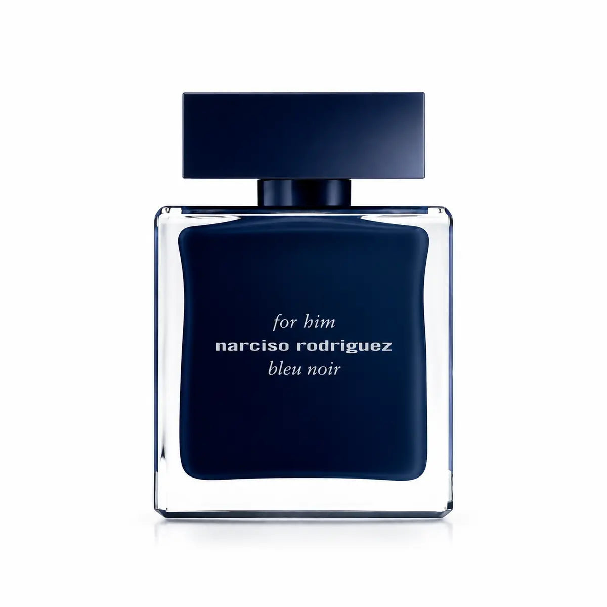 caja original de perfume narciso rodriguez bleu noir edt 100 ml sobre fondo blanco