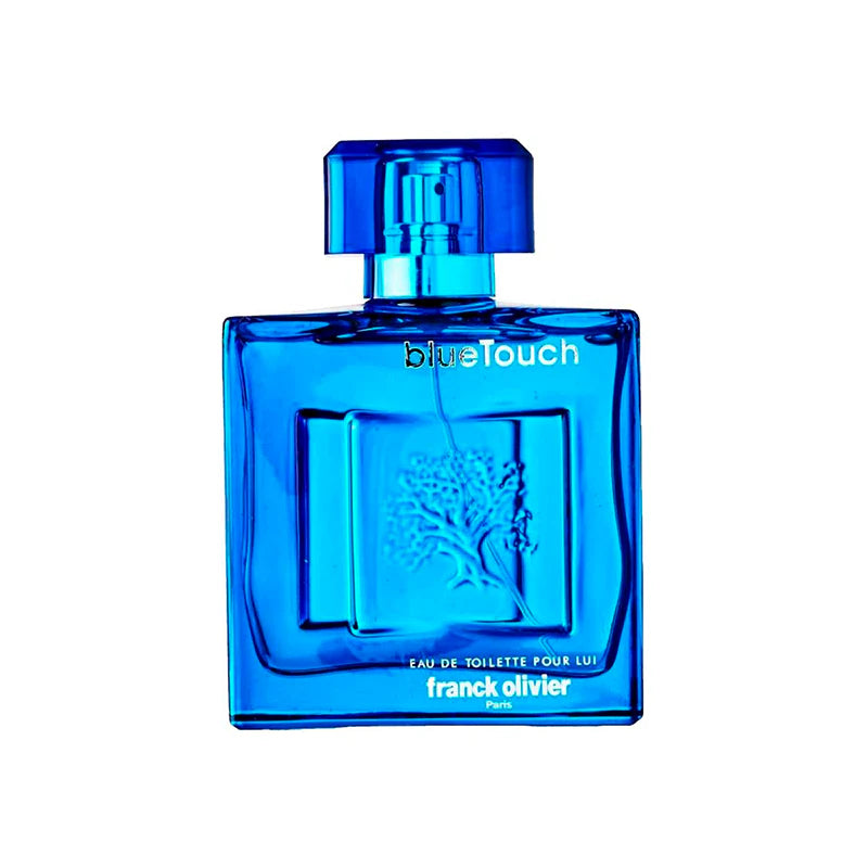Fragancia masculina Franck Olivier Blue Touch con notas de bergamota pachulí y ámbar