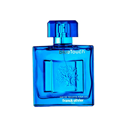 Fragancia masculina Franck Olivier Blue Touch con notas de bergamota pachulí y ámbar