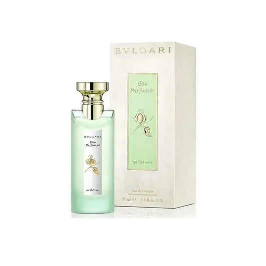 frasco del perfume bvlgari eau parfumee au the vert de setenta y cinco mililitros inspirado en el te verde