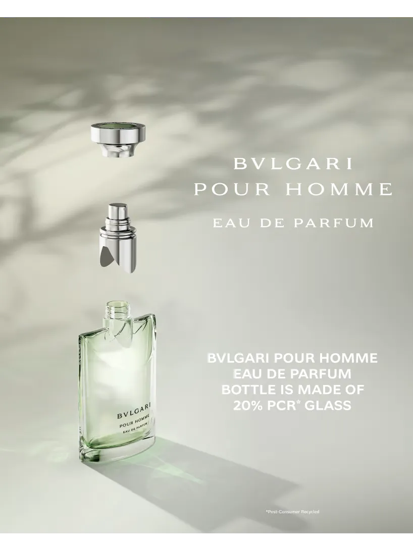 detalle del frasco del perfume bvlgari pour homme eau de parfum resaltando su familia olfativa