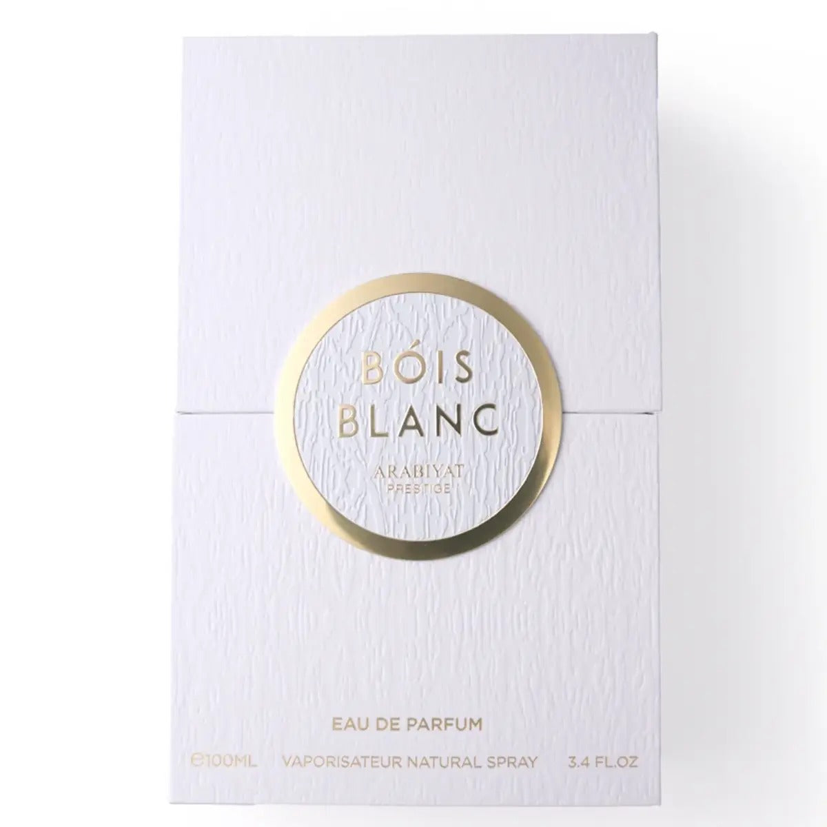Caja de Arabiyat Prestige Bóis Blanc EDP 100 ml, presentación original unisex