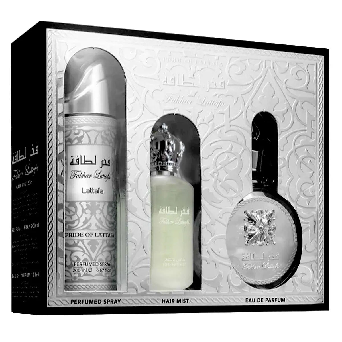Caja de presentación del set estuche de regalo Lattafa Fakhar Eau de Parfum 100ml