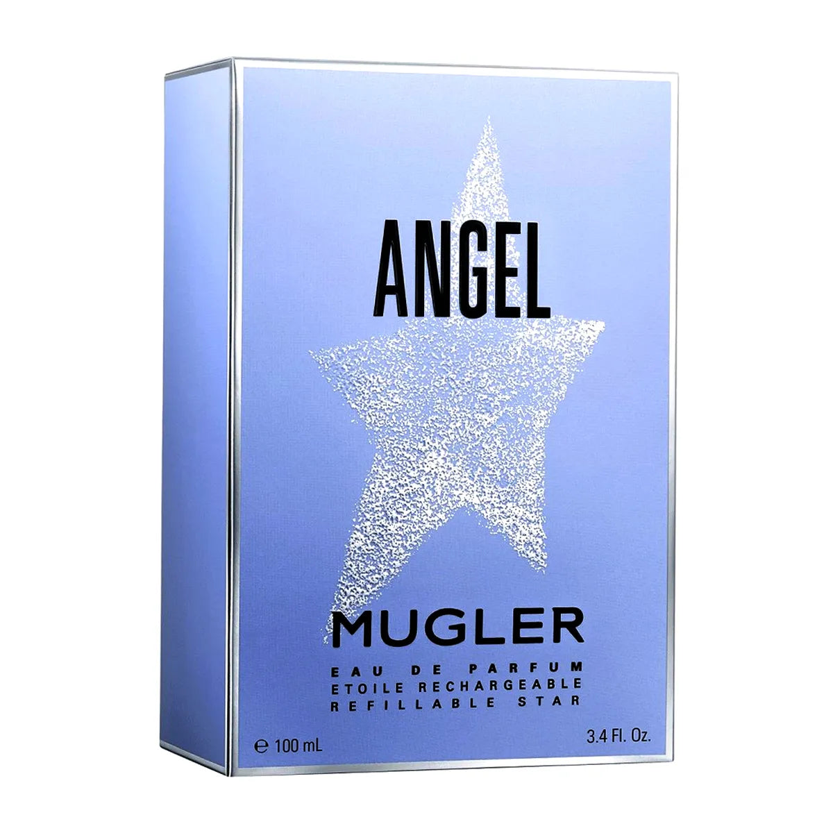 Caja azul de presentación oficial del perfume Thierry Mugler Angel Eau de Parfum