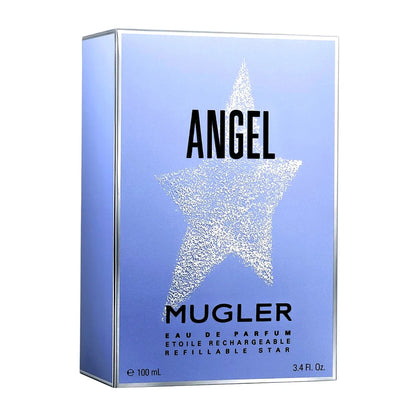 Caja azul de presentación oficial del perfume Thierry Mugler Angel Eau de Parfum