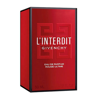 Caja de presentación oficial en acabado rojo del perfume Givenchy L'Interdit Rouge Ultime 80ml