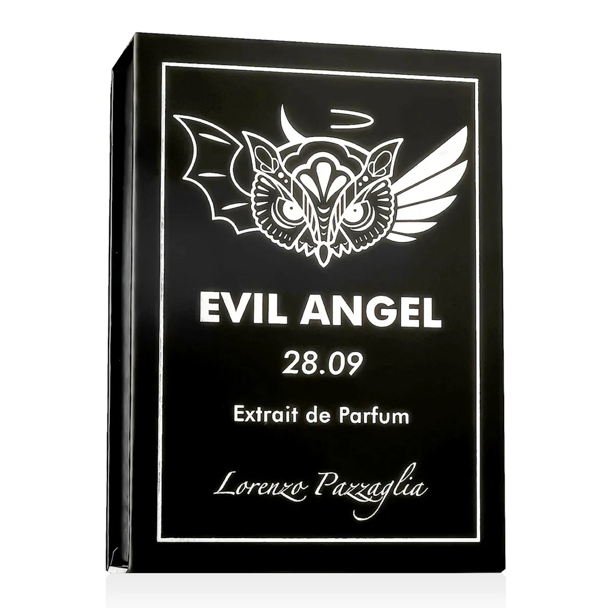 Caja de presentación oficial del perfume Lorenzo Pazzaglia Evil Angel 28.09 50ml