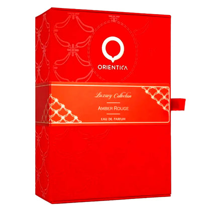 Caja de presentación oficial del perfume unisex Orientica Amber Rouge EDP 80ml