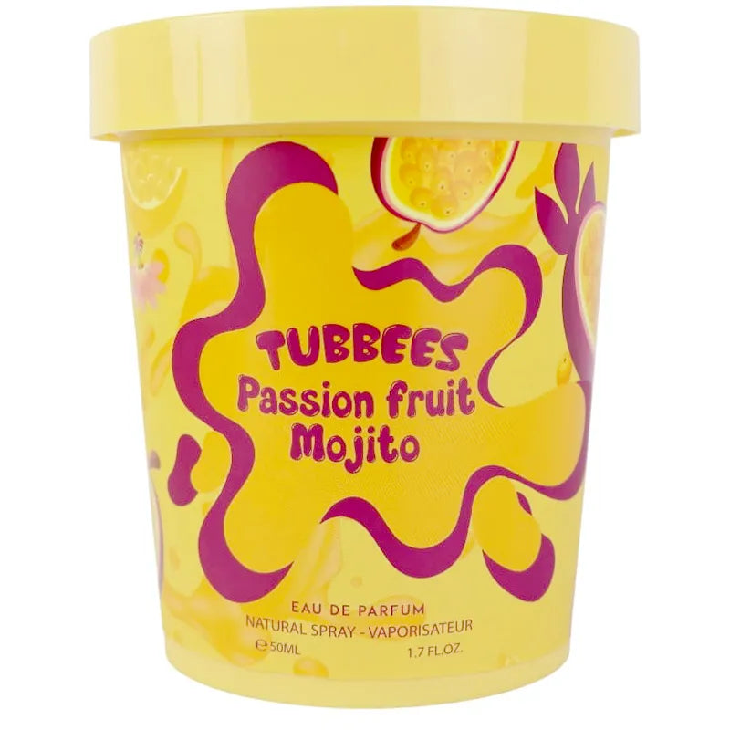 Frasco Tubbees Passion Fruit Mojito Eau de Parfum diseño tropical colorido