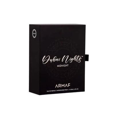 Caja Armaf Dubai Nights Midnight con notas de bergamota y lavanda