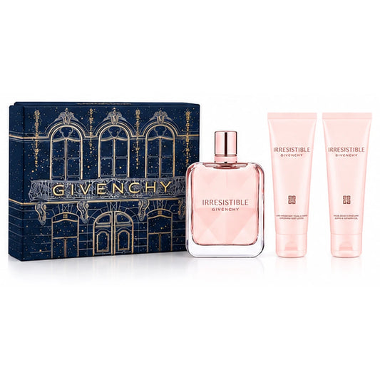 caja estuche set Givenchy Irresistible de 3 piezas con perfume, loción corporal y spray de viaje