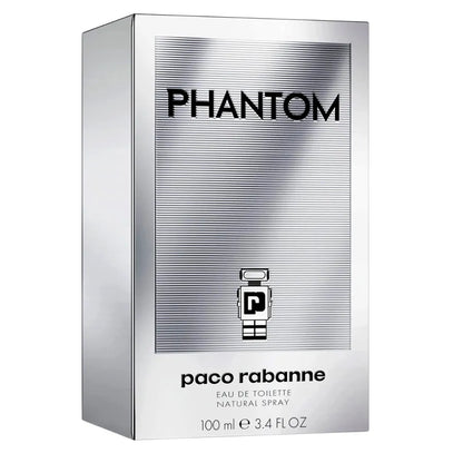 Caja original del perfume Phantom Paco Rabanne con diseño futurista