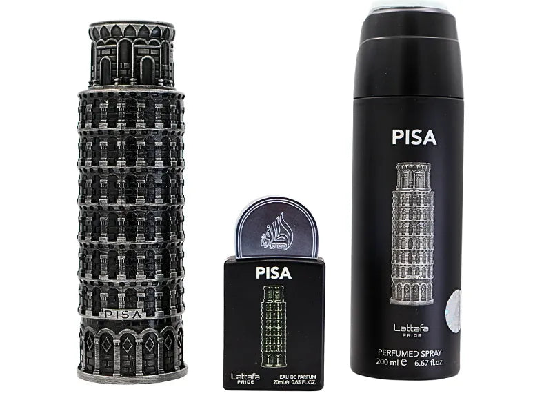 Caja estuche original Pisa Lattafa Pride presentación premium para regalo set de perfumes