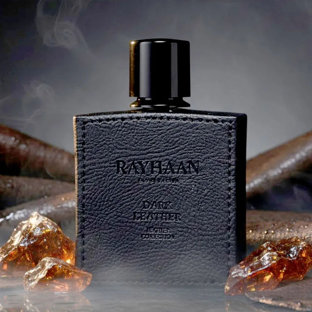Caja original del perfume Rayhaan Dark Leather 100ml EDP