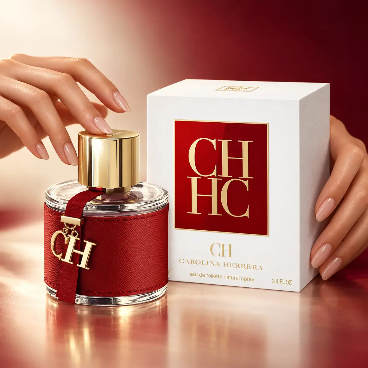 presentación publicitaria femenina de carolina herrera ch edt 100 ml