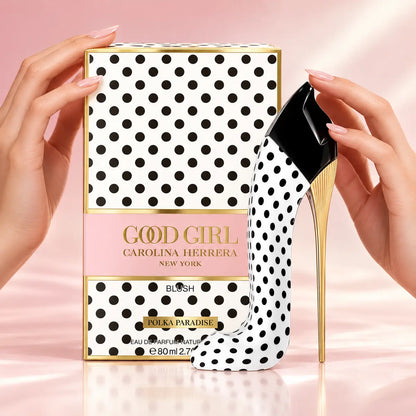 presentación publicitaria femenina de carolina herrera good girl blush polka paradise edp 80 ml