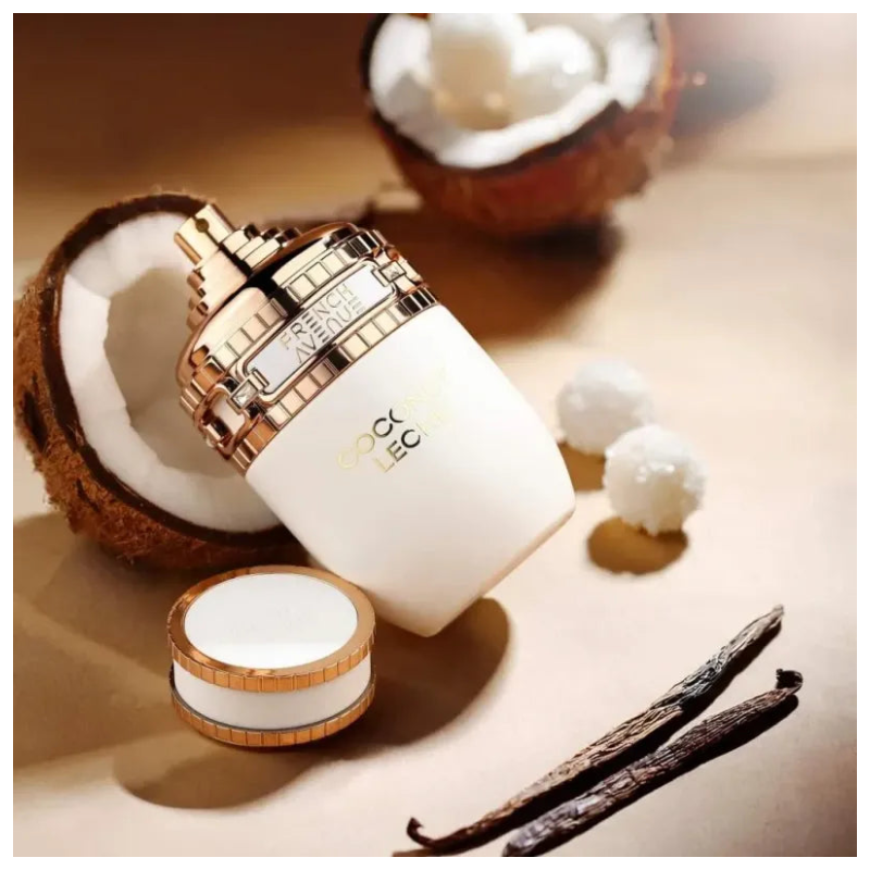 Vista lateral del perfume Coconut Leche French Avenue Eau De Parfum Mujer 100ml