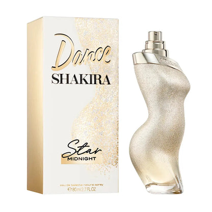 imagen del perfume dance star midnight by shakira mostrando su frasco azul brillante de 80 ml