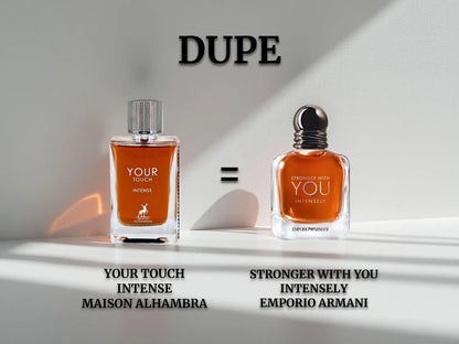 Detalle del atomizador y tapa dorada del perfume Your Touch Intense