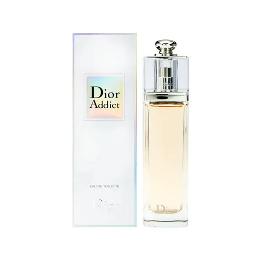 Elegante botella de Dior Addict Eau de Toilette 100ml en tono violeta con detalles plateados