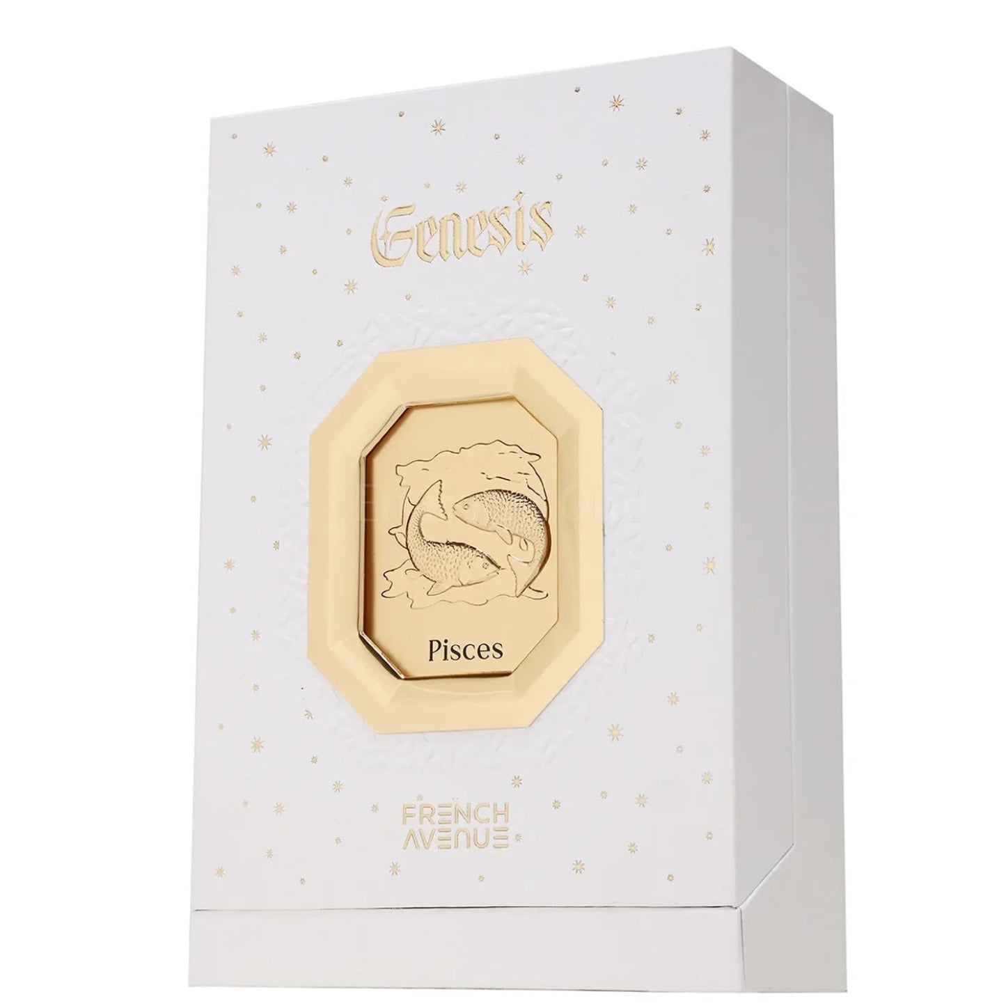 Caja de lujo y empaque original del perfume Genesis Pisces de la casa French Avenue
