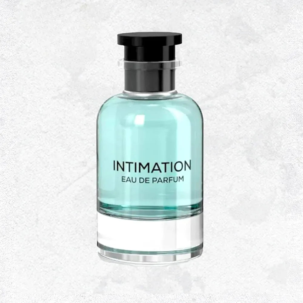 Perfume Emper Intimation 100ml junto a su caja original color oscuro con letras doradas y diseño elegante