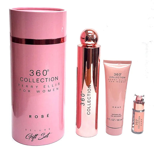 Estuche 360° Collection Rose Deluxe de Perry Ellis Set para mujer 3 piezas con fresca fragancia floral frutal
