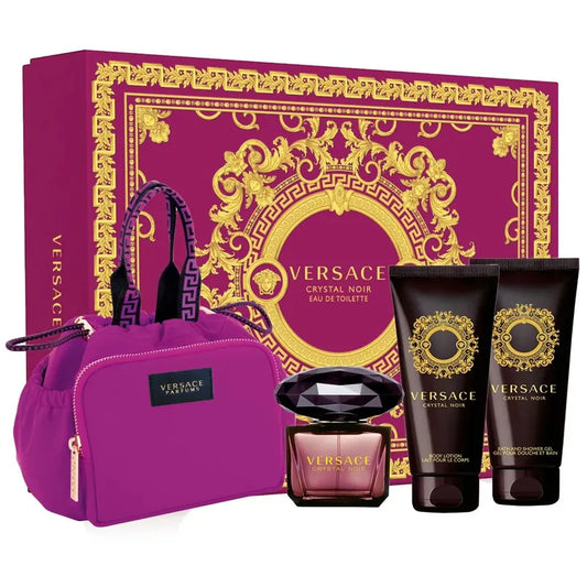 Estuche negro premium de Versace con perfume Crystal Noir EDT 100ml y accesorios
