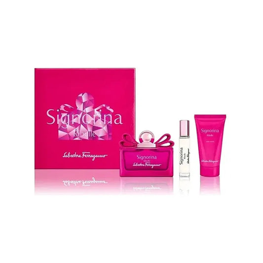 Estuche Ferragamo Signorina Ribelle set de perfume para mujer 100ml EDP fragancia rebelde y floral
