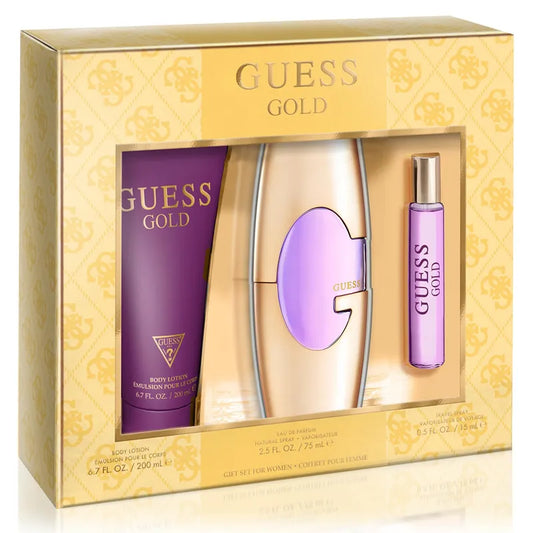 Estuche Guess Gold set de perfume para mujer 75ml Eau de Parfum con 3 piezas fragancia dorada y elegante
