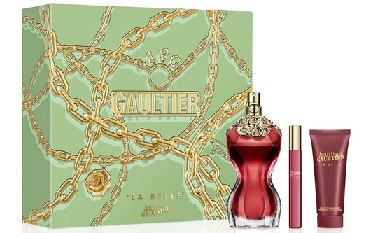 Estuche con forma de manzana de La Belle JPG con perfume EDP 100ml y productos complementarios
